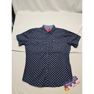 Rodeo Mens Blue Short Sleeve Western Geometric Pearl Snap Shirt Size 2xl Regular